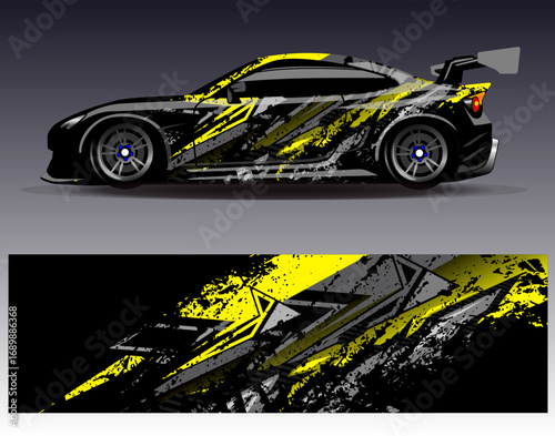 Car wrap design vector. Graphic abstract stripe racing background designs for vehicle, rally, race, adventure and car racing livery	