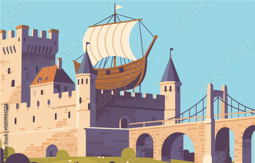 European architecture and scenery, vector graphics