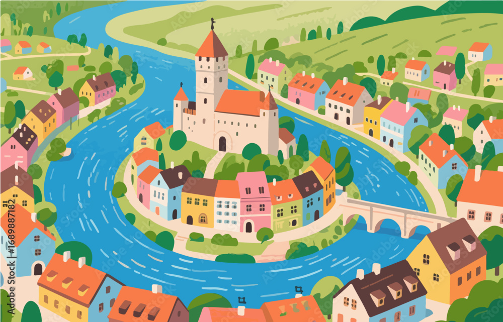 Naklejka premium European architecture and scenery, vector graphics