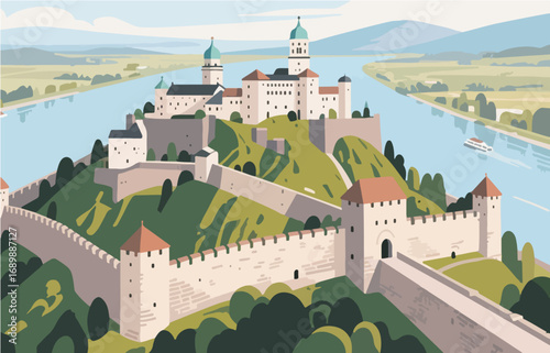 European architecture and scenery, vector graphics