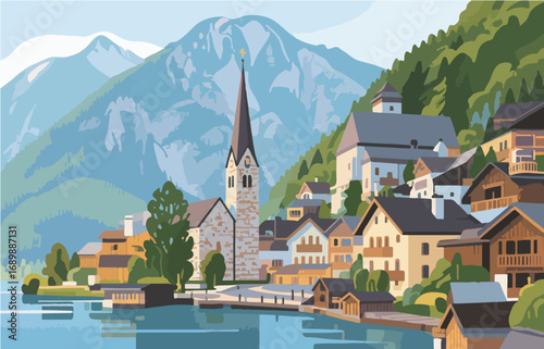 European architecture and scenery, vector graphics