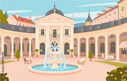 European architecture and scenery, vector graphics