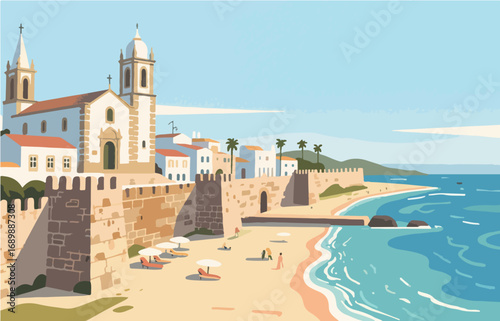 European architecture and scenery, vector graphics
