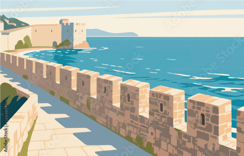 European architecture and scenery, vector graphics