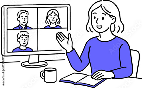 Video online conference ilustration vector. Man having a conference call with his business team online, telecommuting, remote work and business