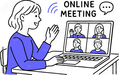 Video online conference ilustration vector. Man having a conference call with his business team online, telecommuting, remote work and business