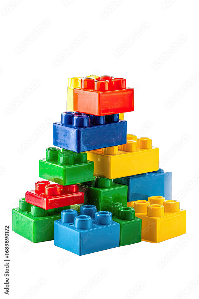 Obraz premium Colorful plastic building blocks arranged in a pyramid shape