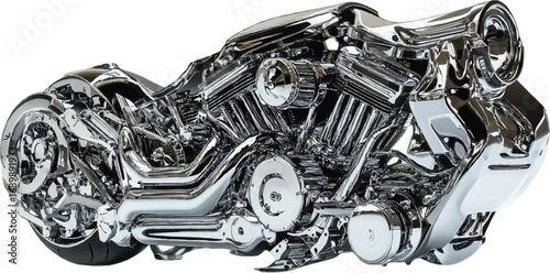Chrome motorcycle engine with transparent background Keywords: motorcycle engine, chrome, metal