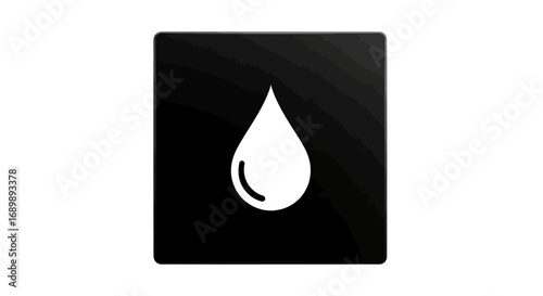 Black square icon with a white water droplet, representing hydration and liquid.
