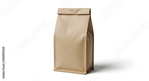 Plain Brown Coffee Bag on White Background for Packaging and Food Storage
