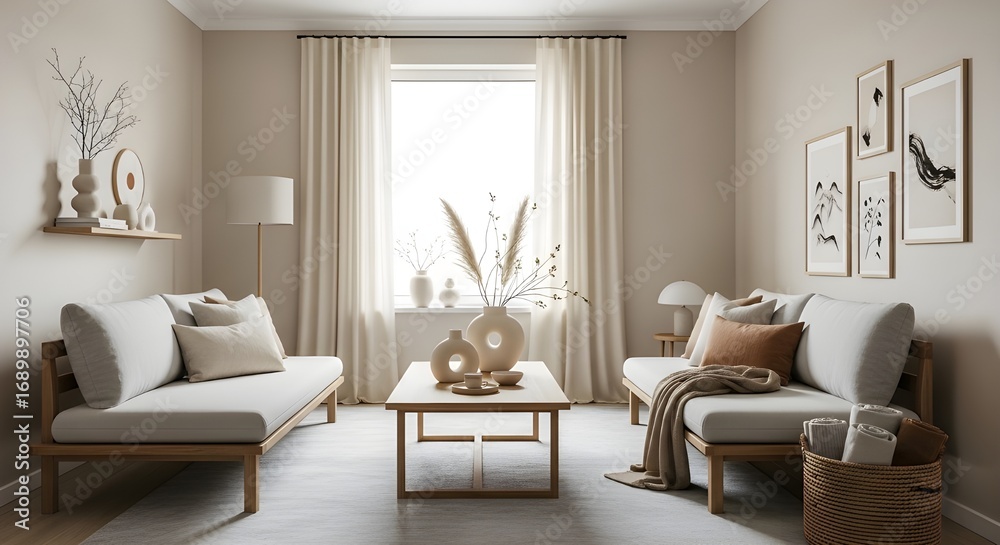 Fototapeta premium ideas for Japandi house décor that combines Scandinavian and Japanese aesthetics