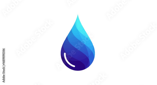 A stylized, abstract representation of a single water droplet with a gradient of blue hues, symbolizing purity and fluidity.