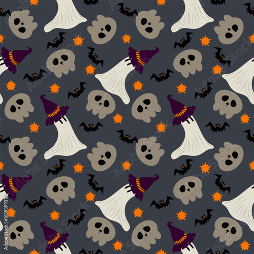halloween seamless pattern with bats and ghost 