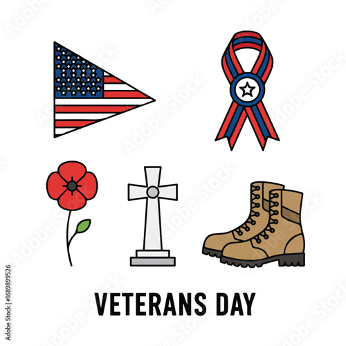 Set of veterans day elements bundle.