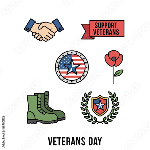 Memorial Day Tribute Symbols Saluting Soldier, Medal of Honor, Dog Tags, Folded Flag, and Military Memorial