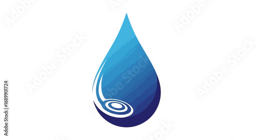 A stylized image of a blue water droplet with concentric circles inside, representing purity.