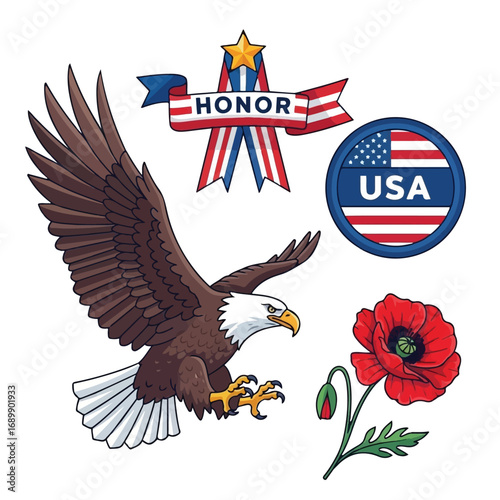 Veterans Day badge, label. Vector