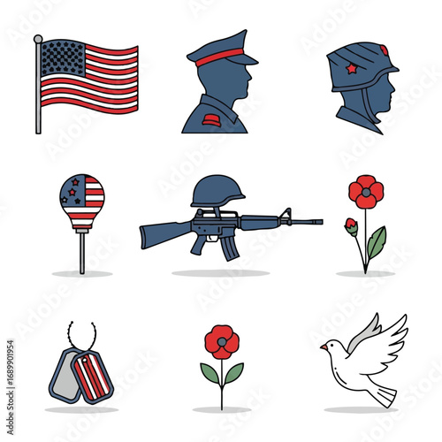 Veterans Day badge, label. Vector