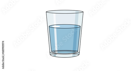 A clear drinking glass half-full of fresh, clean water on a white background.