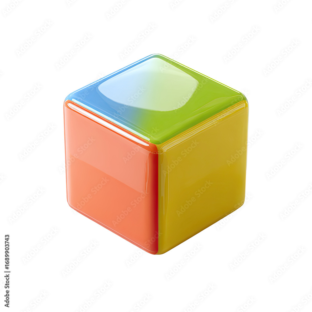 Fototapeta premium 3D rendered cube with vibrant, gradient colored faces