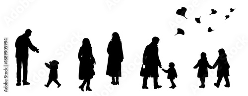 寒い秋の日の人々　シルエット