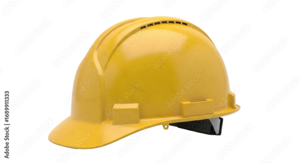Fototapeta premium Yellow Construction Hard Hat with Ventilation and Brim.