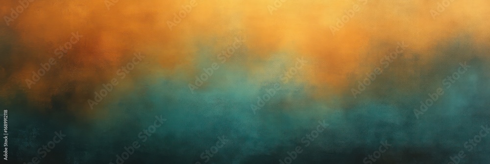 Naklejka premium Abstract textured painting with a gradient blend of warm orange and cool teal blue hues creating a moody and atmospheric effect
