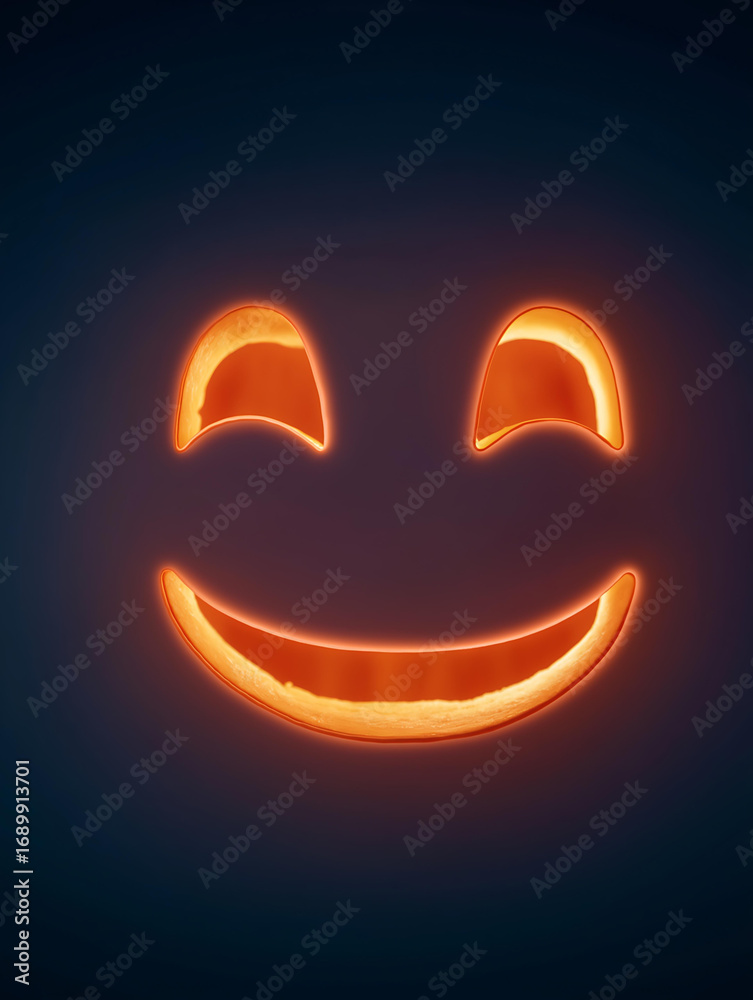Fototapeta premium Smiley Face Emoji Glow Light Orange Happiness Emotion Night Background Graphic Design