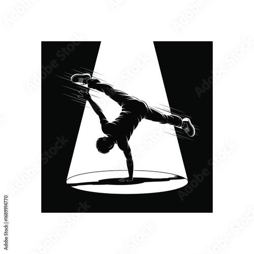 Breakdance Silhouette Illustration of a Skilled Dancer in a Handstand Position