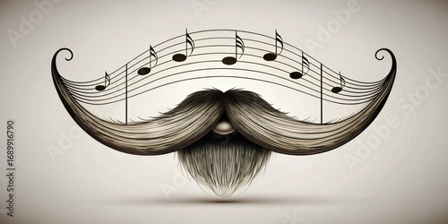 An Enchanting Musical Mustache Design Featuring a Graceful Swirl and Musical Notes