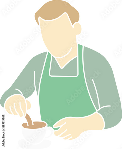 Barista Holding Coffee Cup Illustration