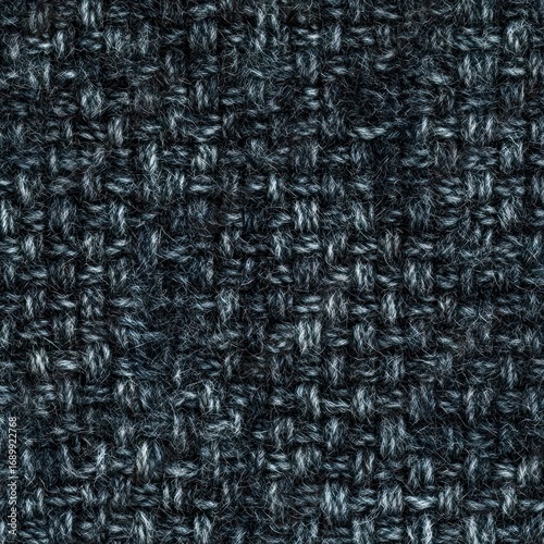 close-up detailed view of a dark woven fabric with a textured pattern showing interlaced threads and fuzziness