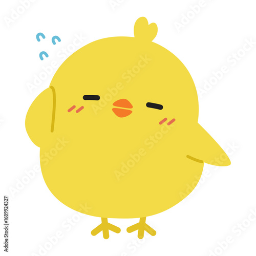 ヒヨコのキャラクター照れている表情