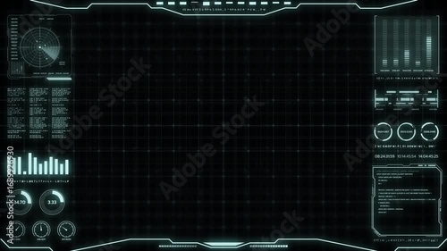 Digital screen with futuristic data and technology. A modern high-tech interface for video backgrounds and graphic design, featuring science fiction themes for creative projects.