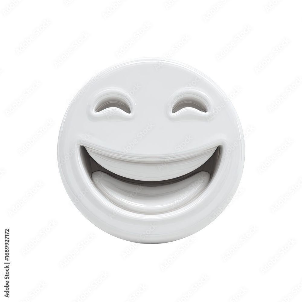 Fototapeta premium A simple, white, round emoticon with a large smile