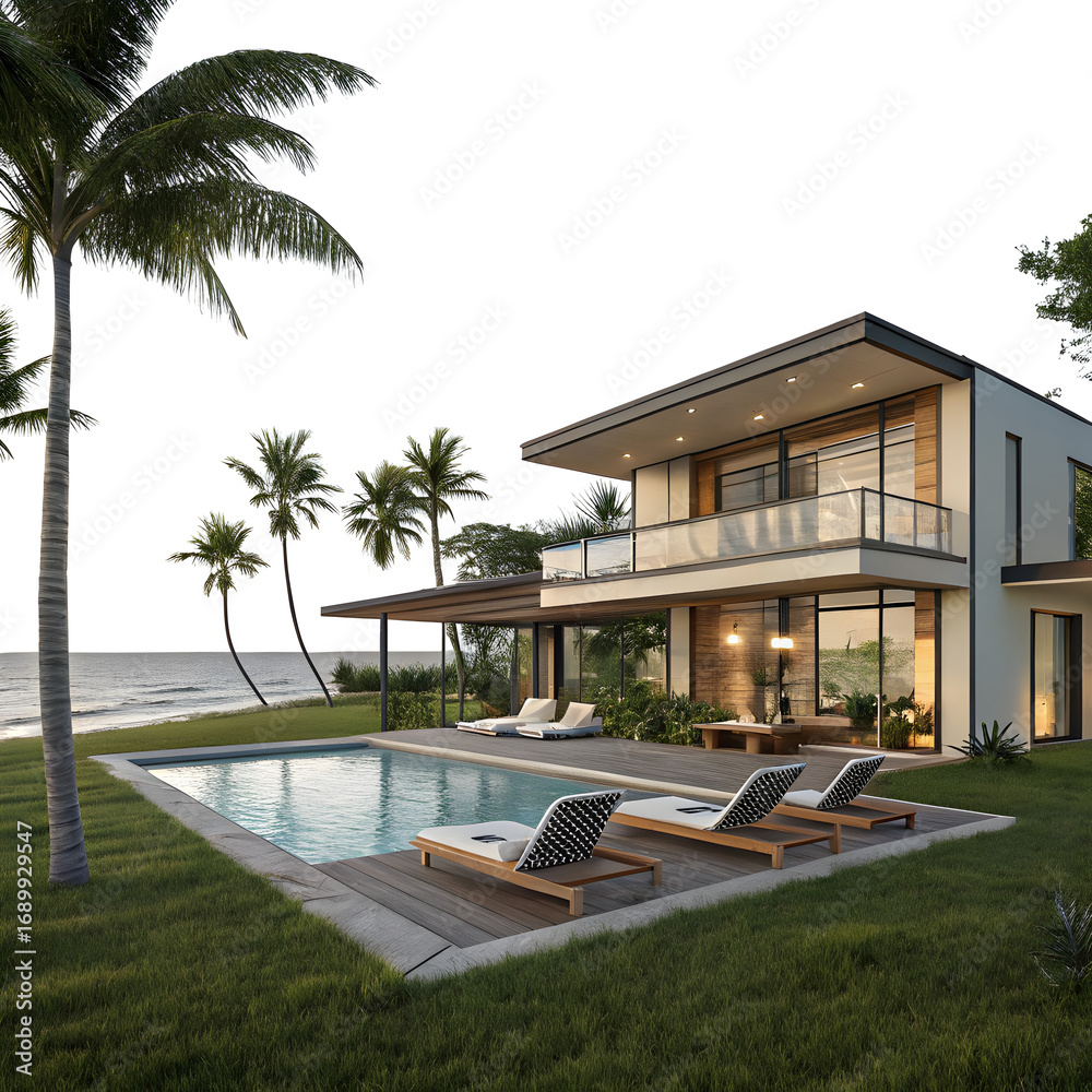 Fototapeta premium modern-two-story-beachfront-home-with-outdoor-pool