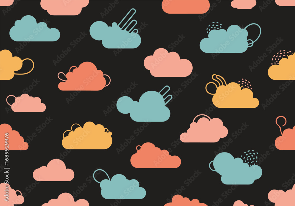 Obraz premium Whimsical cloud pattern with pastel colors and playful shapes, perfect for kids' themes