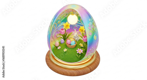 Easter egg diorama with bunny tulips daffodils and basket a festive spring decoration for easter holiday fun