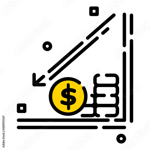 Icon of currency value and a downward economic trend. suitable for website and banking application