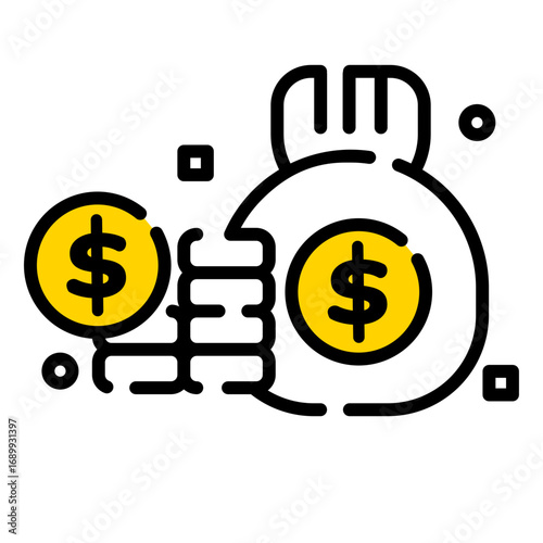 Icon of Money Bag and Stack Coins for Saving. suitable for website and banking application
