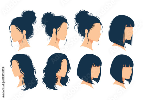 Diverse modern hairstyles showcase elegant women's beauty and style choices