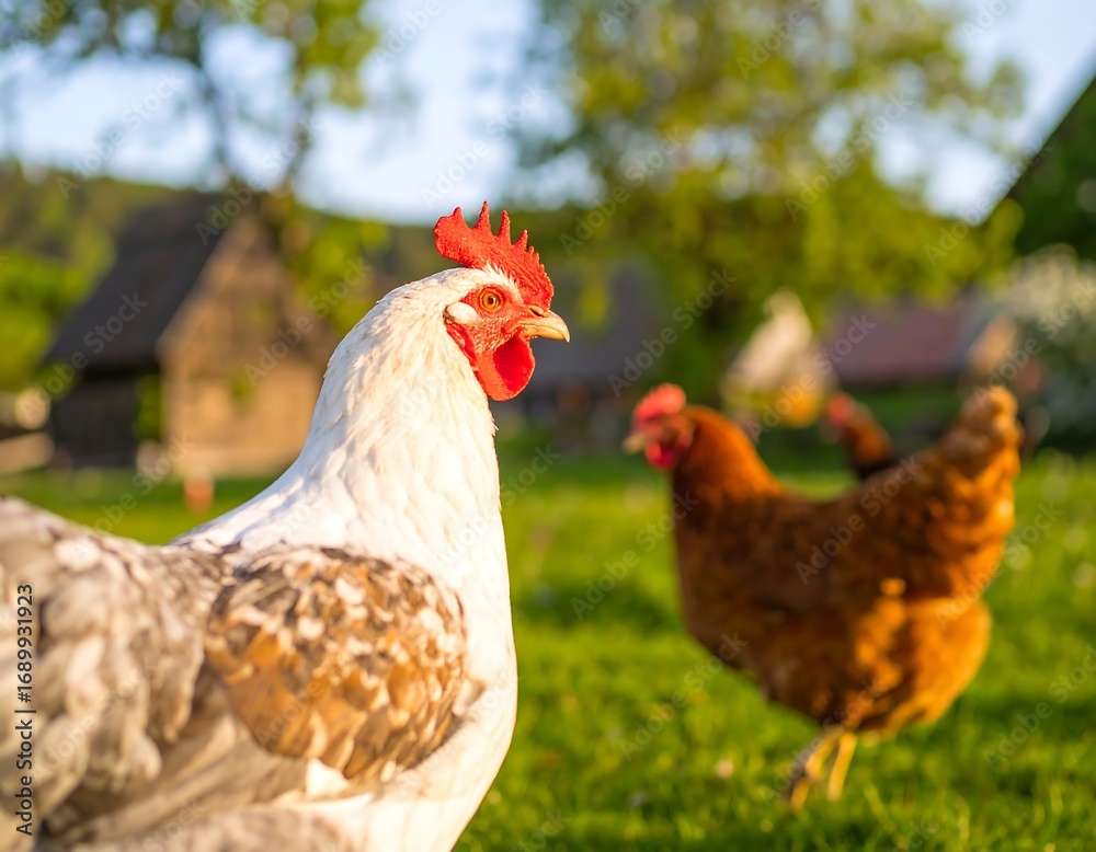 Fototapeta premium Rural Chickens in Pasture