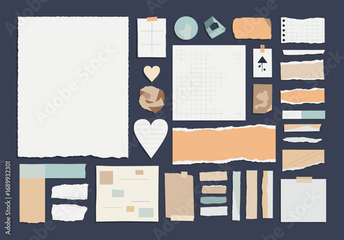 Creative collage elements and torn paper scraps for journaling and scrapbooking designs