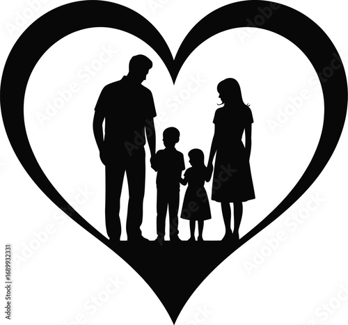 Family silhouette inside heart love parents