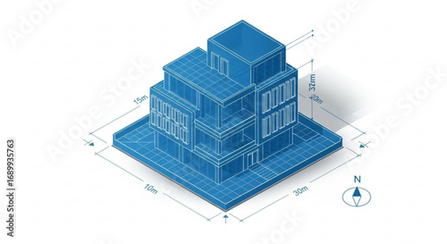 Isometric building blueprint design for architectural visualization and engineering project planning and design