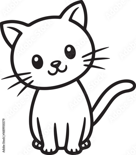 Simple Black and White Cute Cartoon Cat Illustration