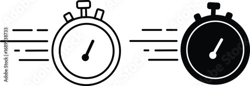 Fast time icon set, Alarm clock symbol. Watch countdown vector symbol, Time fast icons in black fill and line style, fast time efficiency icon sign vector illustration,
