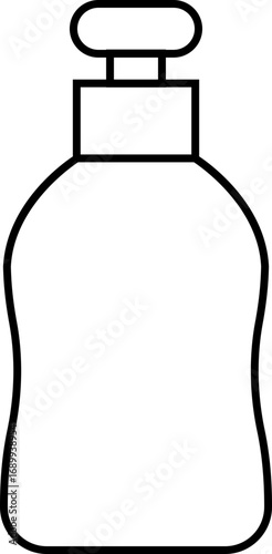 Cleaning product bottle icon in line style, Monochrome detergent, spray, liquid container, household cleaner, disinfectant, soap, chemical packaging illustration isolated on transparent background.