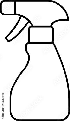 Cleaning product bottle icon in line style, Monochrome detergent, spray, liquid container, household cleaner, disinfectant, soap, chemical packaging illustration isolated on transparent background.