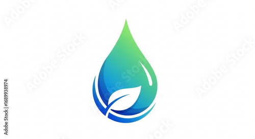 Water drop logo design for nature and environment friendly company with leaf and blue green color scheme icon